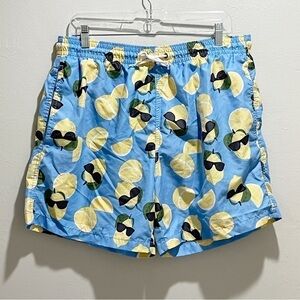 TRUNKS SURF & SWIM Men’s Blue Novelty Lemon Print Mesh Lined Swim Trunks Size XL